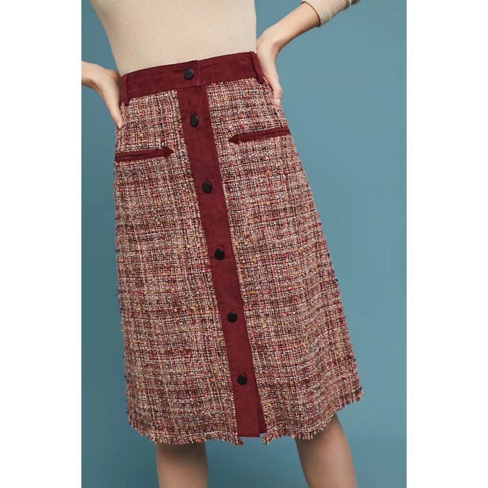 NWT Anthropologie Harlyn Tweed Buttoned Chic Business Casual Pencil Skirt S - Picture 8 of 11